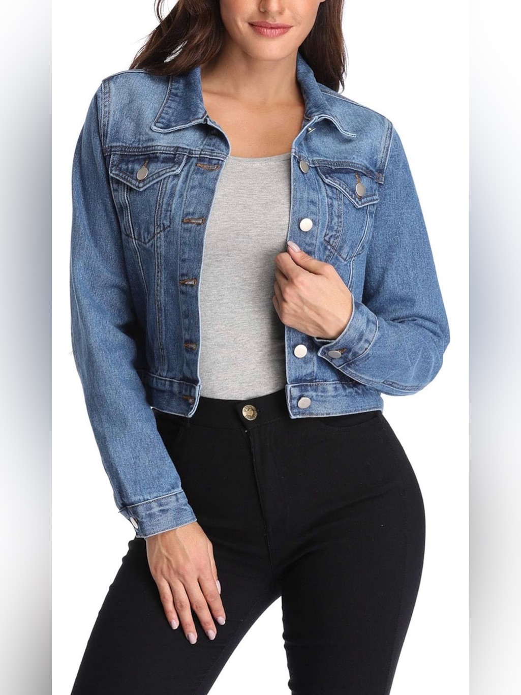 Andy & Natalie Women's Denim Jackets Cropped Long Sleeve